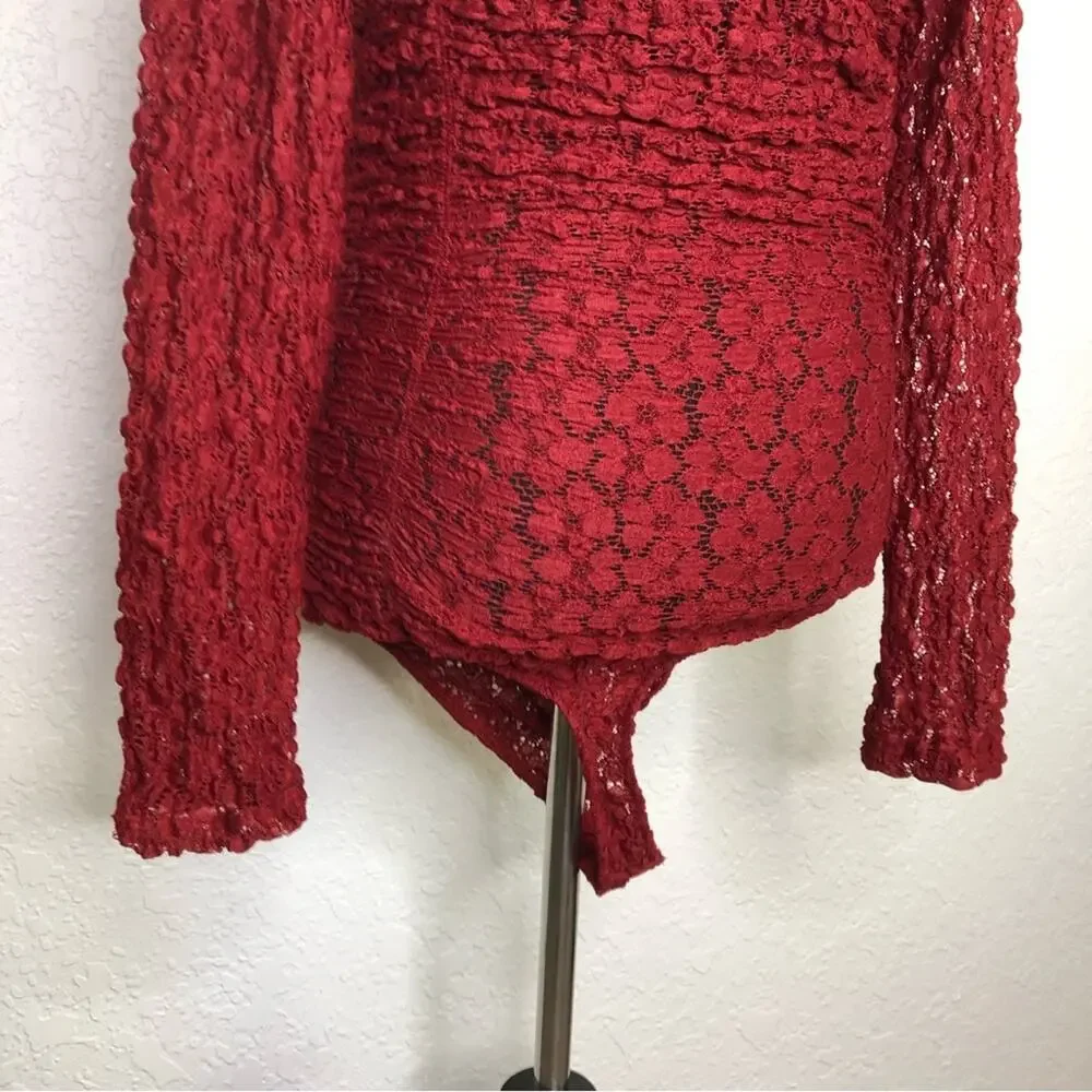Intimately Free People Day N Night holly berry red lace bodysuit size Small NWT